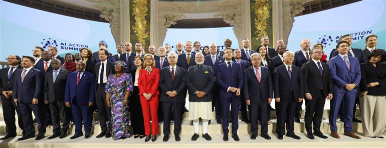 PM in a family photograph during the AI Action Summit, in Paris, France on February 11, 2025.