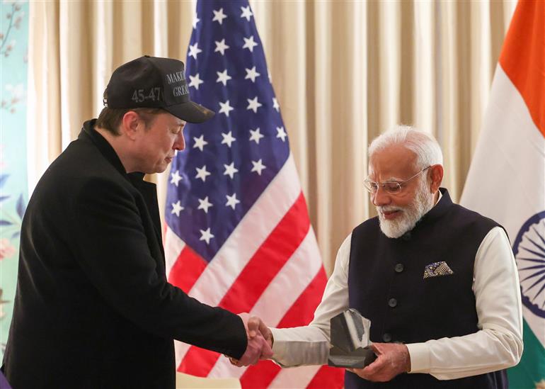 PM meets the Head of US Department of Government Efficiency and CEO of Tesla, Mr. Elon Musk and his family at Blair House in Washington DC, USA on February 13, 2025.