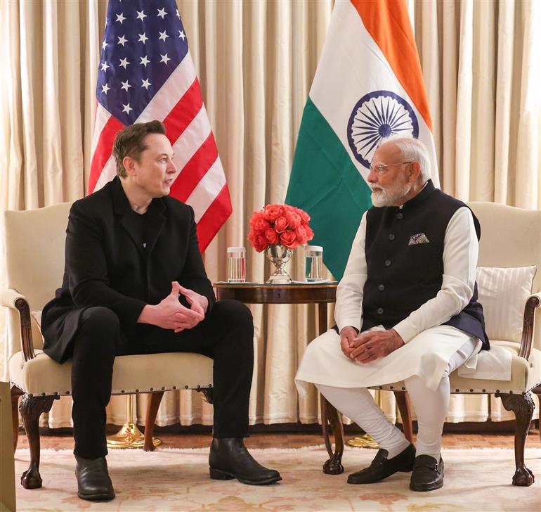 PM meets the Head of US Department of Government Efficiency and CEO of Tesla, Mr. Elon Musk and his family at Blair House in Washington DC, USA on February 13, 2025.