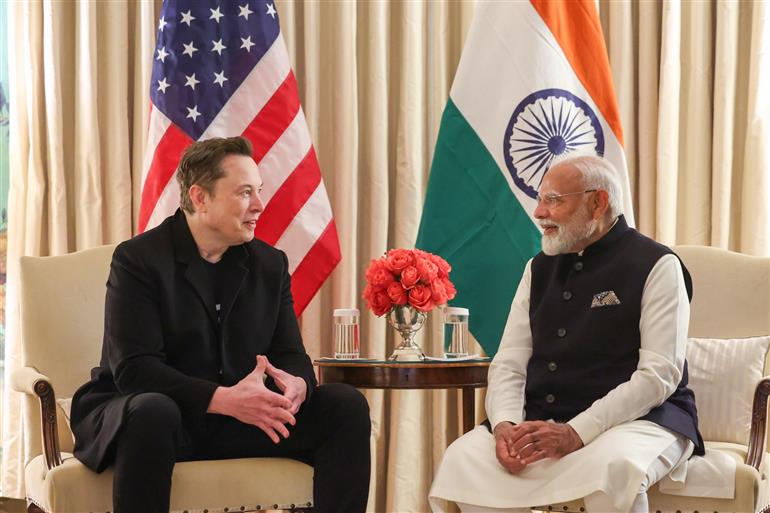 PM meets the Head of US Department of Government Efficiency and CEO of Tesla, Mr. Elon Musk and his family at Blair House in Washington DC, USA on February 13, 2025.