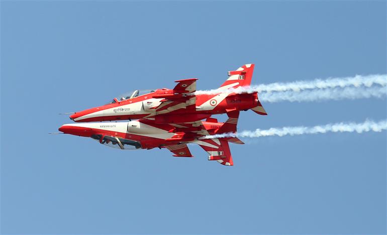 Glimpses of the airshow on the first public day of 15th Aero India in Bengaluru, Karnataka on February 13, 2025.