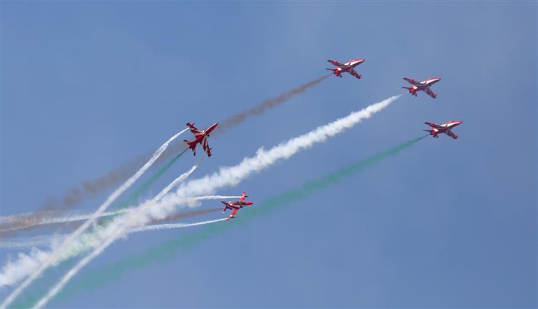 Glimpses of the airshow on the first public day of 15th Aero India in Bengaluru, Karnataka on February 13, 2025.