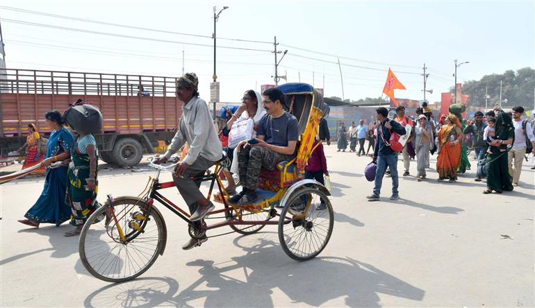 Devotees arrive at Maha Kumbh Mela 2025 in Prayagraj, Uttar Pradesh on February 17, 2025.