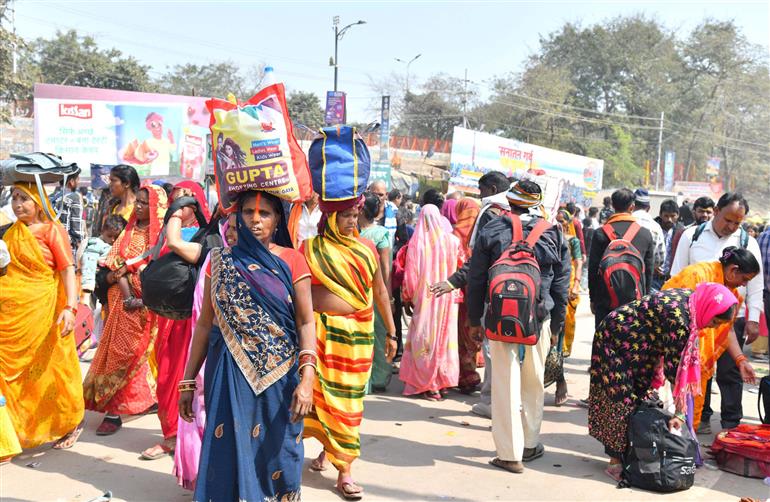 Devotees arrive at Maha Kumbh Mela 2025 in Prayagraj, Uttar Pradesh on February 17, 2025.