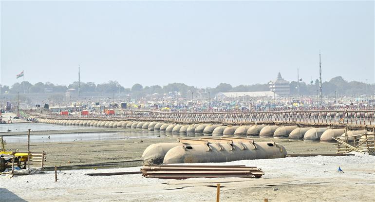 Glimpses of Pontoon bridge during the Maha Kumbh Mela 2025 at Prayagraj in Uttar Pradesh on February 17, 2025.