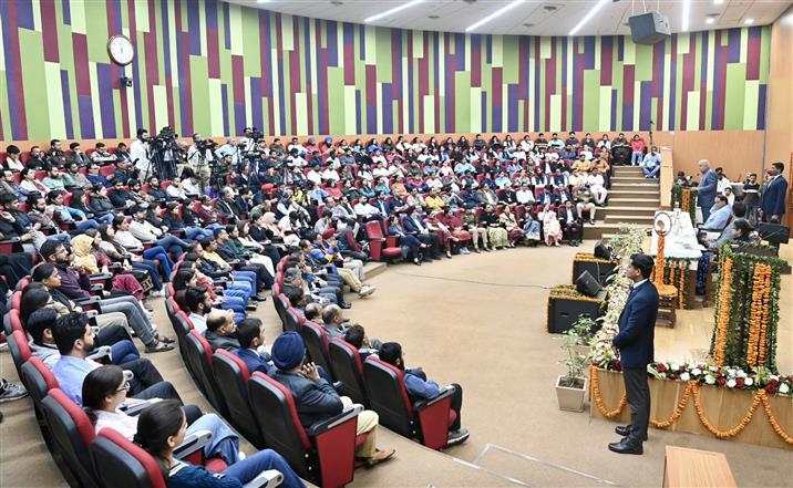 The Vice President of India, Shri Jagdeep Dhankhar addressing the gathering at National Agri-Food and Biomanufacturing Institute, Mohali, in Punjab on February 17, 2025.