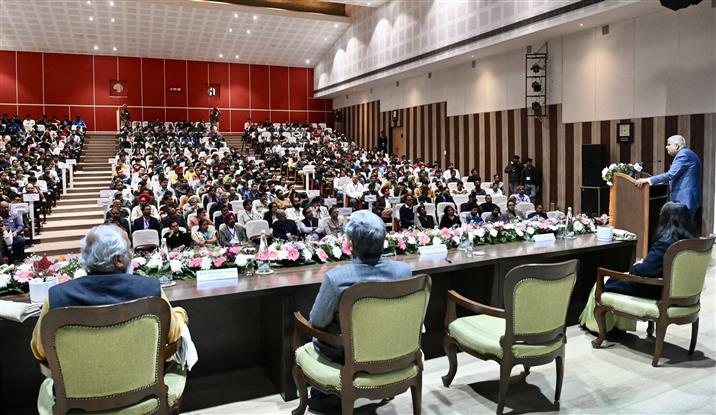 The Vice President of India, Shri Jagdeep Dhankhar addressing the students and faculty members of Indian Institute of Science Education and Research, Mohali, in Punjab on February 17, 2025. 