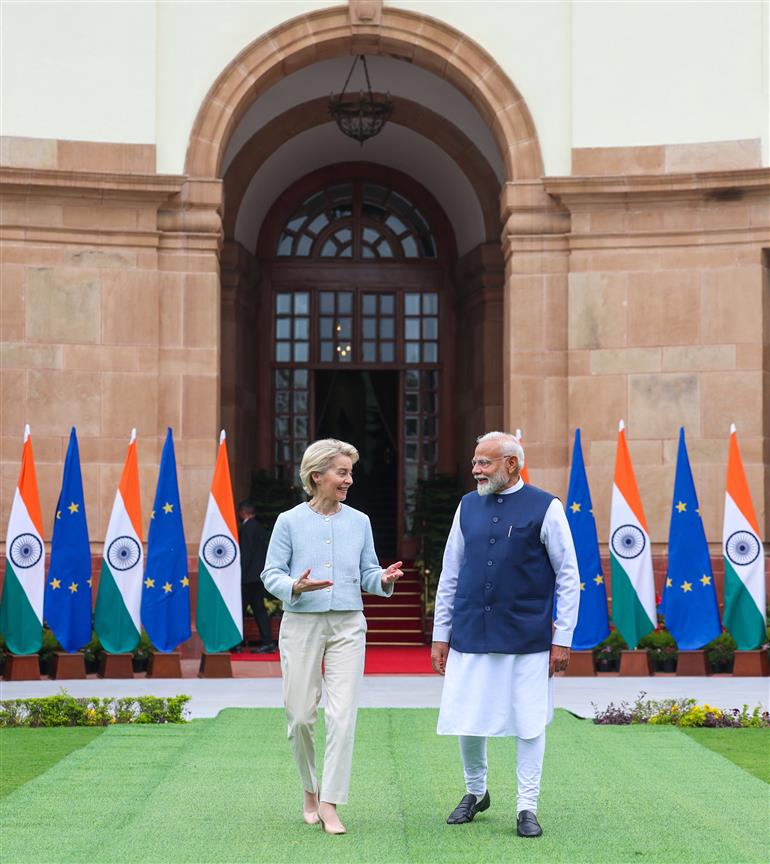 PM meets the President of the European Commission, Ms. Ursula Von Der Leyen at Hyderabad House, in New Delhi on February 28, 2025.