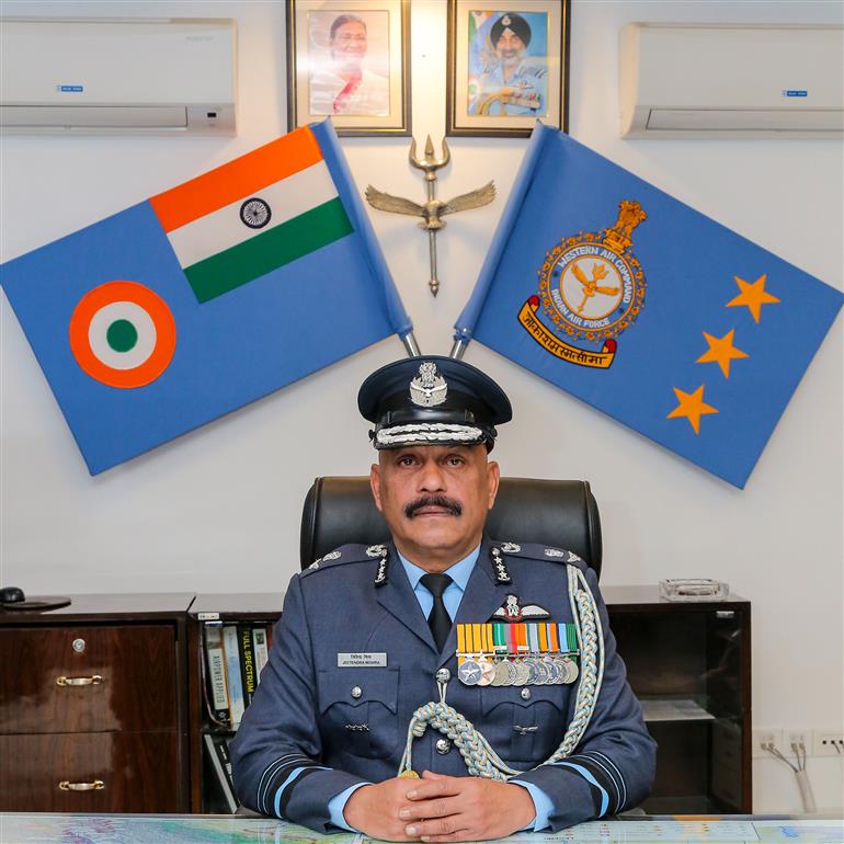 Air Marshal Jeetendra Mishra AVSM VSM, AOC-in-C, Western Air Command, Indian Air Force, in New Delhi on January 01, 2025.