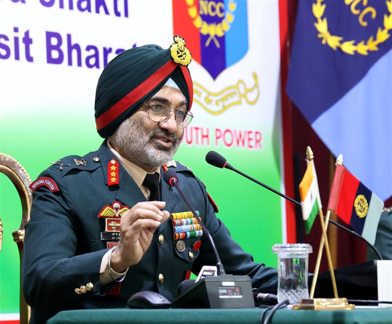 The DG, National Cadet Corps (NCC), Lt Gen Gurbirpal Singh addressing a press conference on NCC Republic Day Camp 2025 to mark his achievements in the last one year, in New Delhi on January 03, 2025.