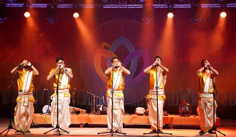 Glimpses of the Shankh Vadan by Subahe Banaras group of Uttar Pradesh at Bharat mandapam (Grameen Bharat Mahotsav 2025), in New Delhi on January 05, 2025.