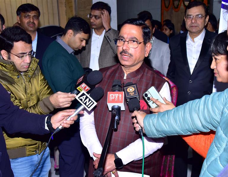 The Union Minister for Consumer Affairs, Food and Public Distribution & New and Renewable Energy, Shri Pralhad Joshi briefing the media during the 78th Foundation Day celebrations of the Bureau of Indian Standards (BIS), in New Delhi on January 06, 2025.
