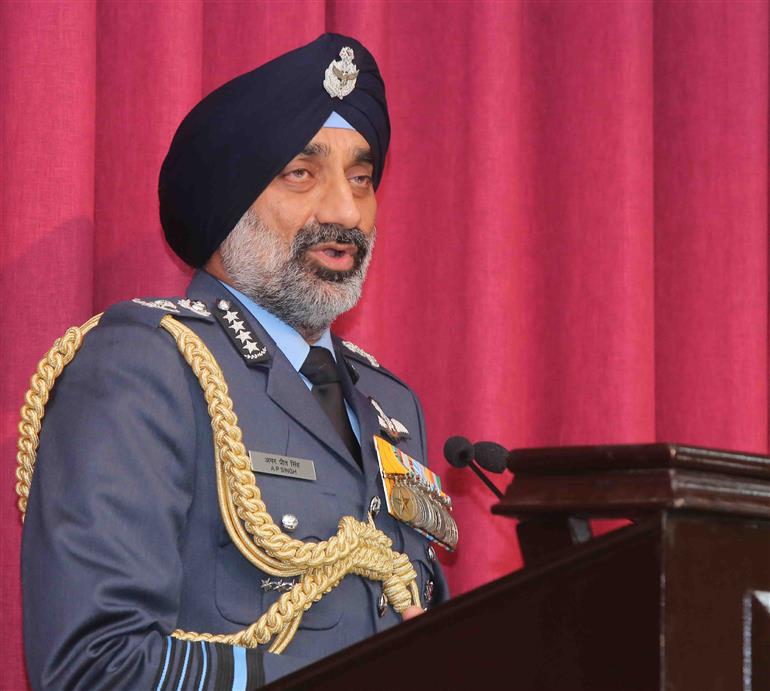 The Chief of the Air Staff, Air Chief Marshal AP Singh addressing at the National Cadet Corps (NCC) Republic Day Camp 2025, in Delhi Cantt on January 08, 2025.
