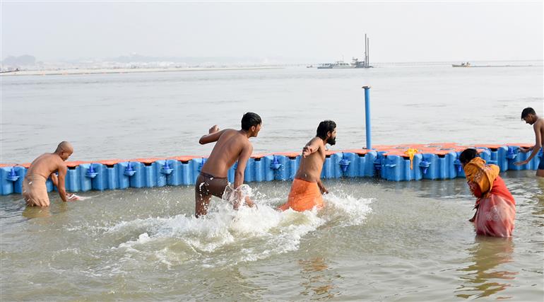 Glimpses of the Sangam Snan and Road Activity during the preparation of Maha Kumbh Mela 2025 at Prayagraj, in Uttar Pradesh on January 08, 2025.:Ministry of Culture