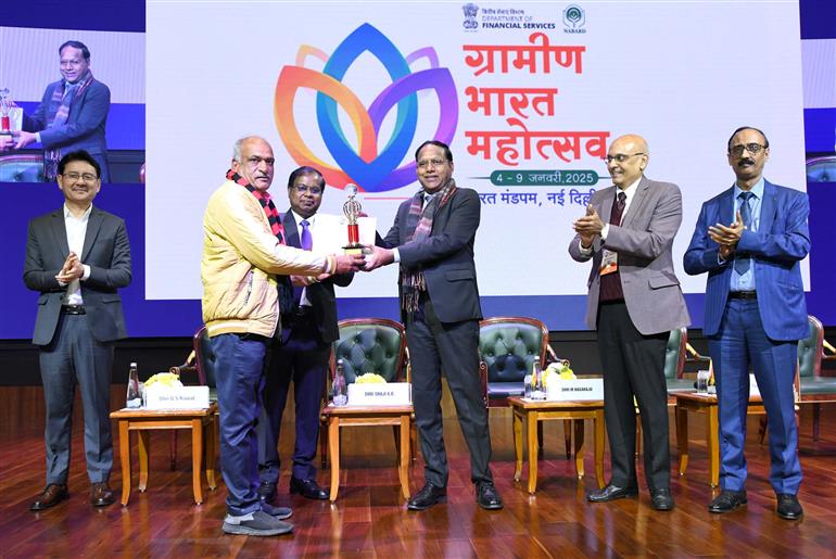 The Secretary, DFS, Ministry of Finance, Shri Nagaraju Maddirala attends the panel discussion on Valedictory function of Grameen Bharat Mahotsav at Bharat Mandapam, in New Delhi on January 09, 2025.