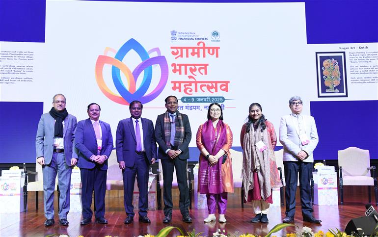 The Secretary, DFS, Ministry of Finance, Shri Nagaraju Maddirala attends the panel discussion on Valedictory function of Grameen Bharat Mahotsav at Bharat Mandapam, in New Delhi on January 09, 2025.