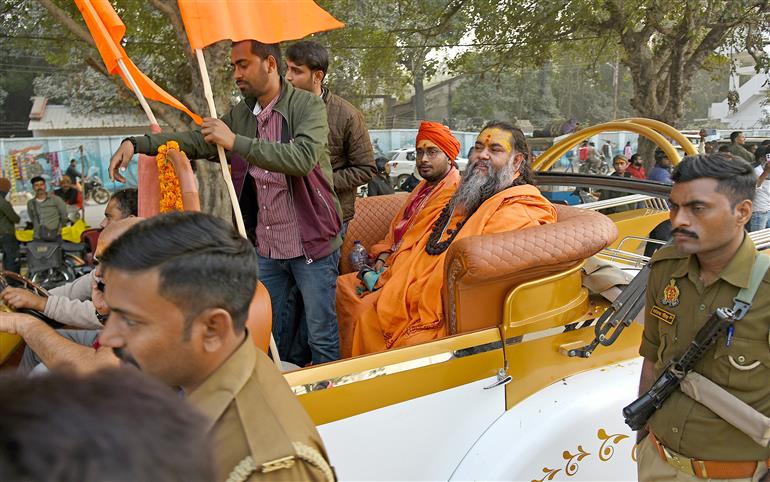 Sadhus take part in Nagar Pravesh procession ahead of Maha-Kumbh Mela 2025 at Prayagraj, in Uttar Pradesh on January 10, 2025.:Ministry of Culture