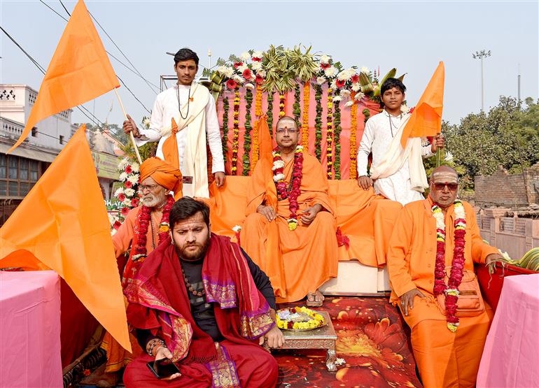 Sadhus take part in Nagar Pravesh procession ahead of Maha-Kumbh Mela 2025 at Prayagraj, in Uttar Pradesh on January 10, 2025.:Ministry of Culture