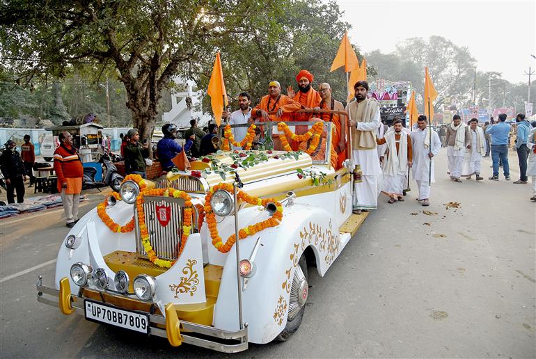 Sadhus take part in Nagar Pravesh procession ahead of Maha-Kumbh Mela 2025 at Prayagraj, in Uttar Pradesh on January 10, 2025.:Ministry of Culture