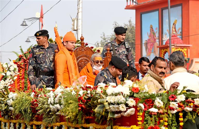 Sadhus take part in Nagar Pravesh procession ahead of Maha-Kumbh Mela 2025 at Prayagraj, in Uttar Pradesh on January 10, 2025.:Ministry of Culture