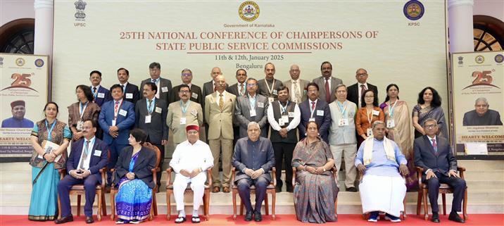 The Vice President of India, Shri Jagdeep Dhankhar at the inauguration of 25th National Conference of Chairpersons of State Public Service Commission at Bengaluru, in Karnataka on January 11, 2025.