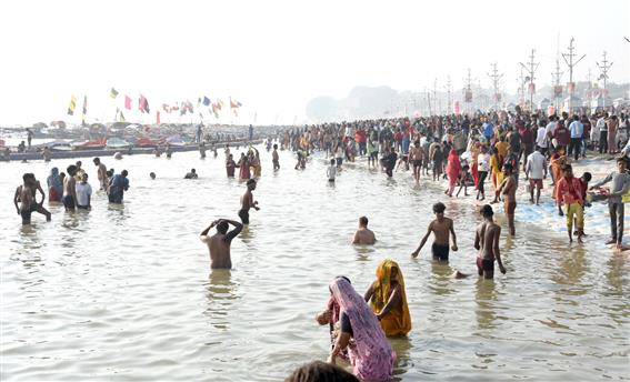 Glimpses of Roadside activities and Snan during the preparation of Maha-Kumbh Mela 2025 at Prayagraj, in Uttar Pradesh on January 11, 2025.:Ministry of Culture