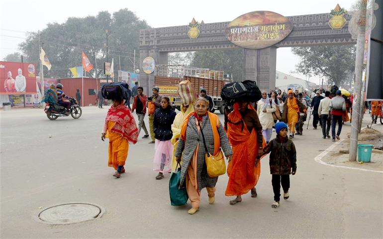 Glimpses of Devotees for Maha-Kumbh Snan at Prayagraj, in Uttar Pradesh on January 12, 2025.:Ministry of Culture