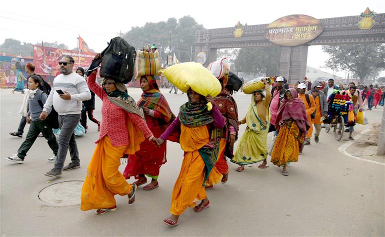 Glimpses of Devotees for Maha-Kumbh Snan at Prayagraj, in Uttar Pradesh on January 12, 2025.:Ministry of Culture