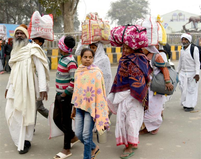 Glimpses of Devotees for Maha-Kumbh Snan at Prayagraj, in Uttar Pradesh on January 12, 2025.:Ministry of Culture