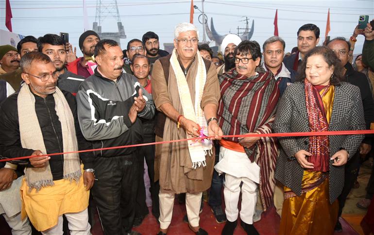 The Union Minister of Culture and Tourism, Shri Gajendra Singh Shekhawat inaugurates “Mahakumbh Kalagram” at Prayagraj, in Uttar Pradesh on January 12, 2025.:Ministry of Culture