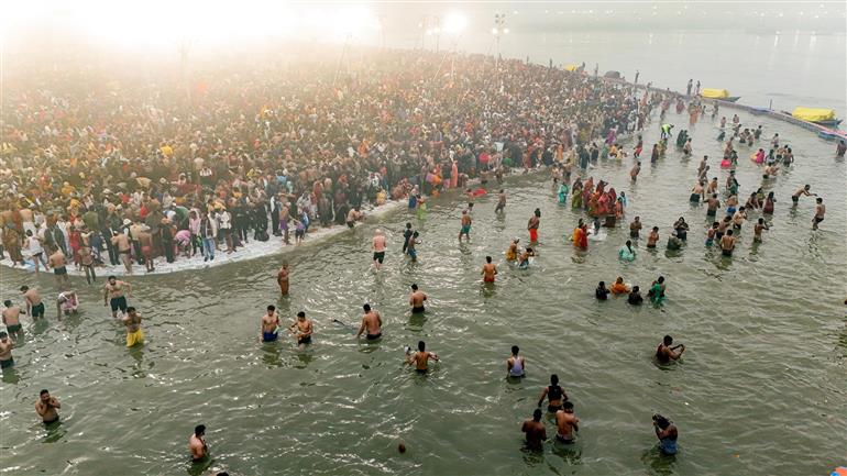 Glimpses of the Sangam Snan during the Maha-Kumbh Mela 2025 in Prayagraj, Courtesy: DIPR, Uttar Pradesh on January 13, 2025.:Ministry of Culture