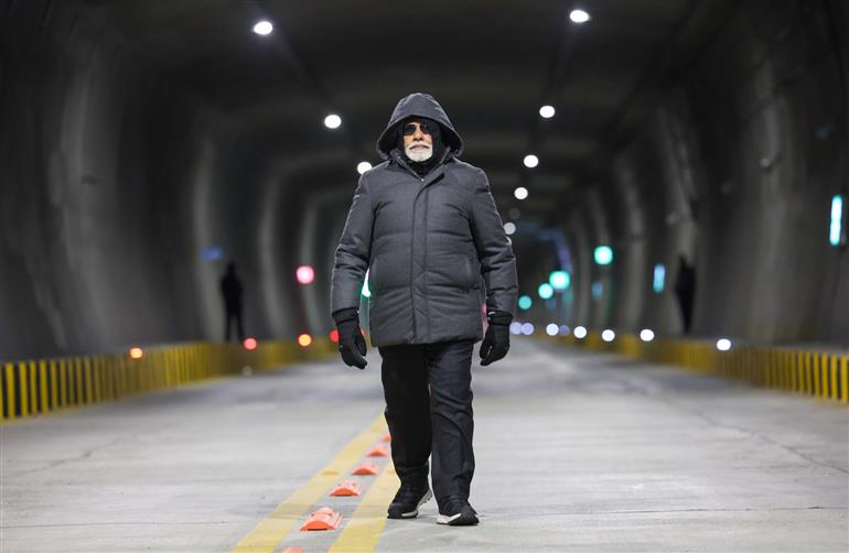 PM visits Sonamarg Tunnel at Sonamarg, in Jammu and Kashmir on January 13, 2025.