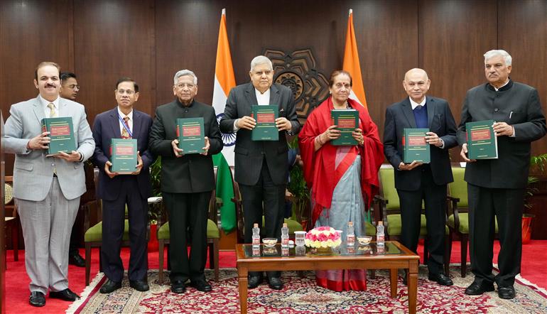 The Vice President of India, Shri Jagdeep Dhankhar launching the book “Parliament: Powers, Functions & Privileges: A Comparative Constitutional Perspective”, authored by Dr. KS Chauhan, Senior Advocate, at Vice-President’s Enclave, in New Delhi on January 13, 2025.
