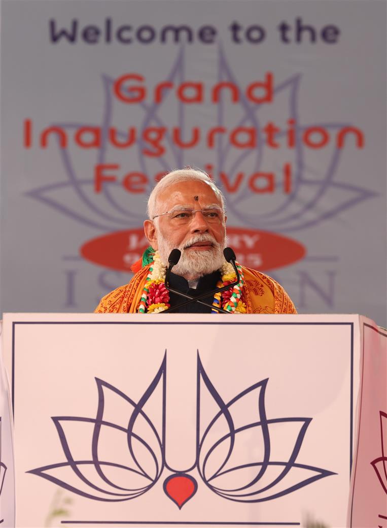 PM addressing at the inauguration of Sri Sri Radha Madanmohanji Temple, in Navi Mumbai on January 15, 2025.