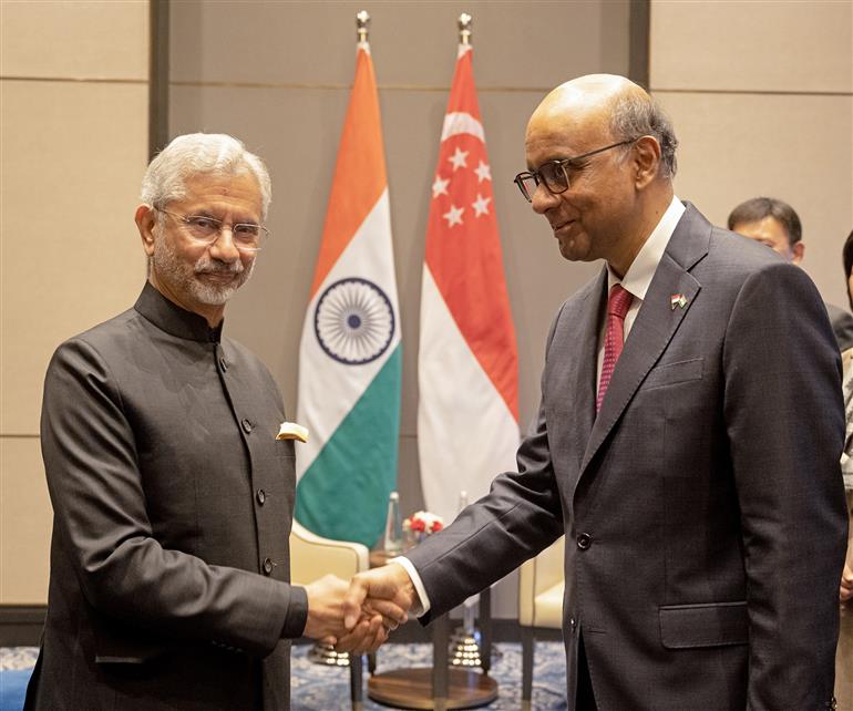 The Union Minister for External Affairs, Dr. Subrahmanyam Jaishankar in a bilateral meeting with the President of the Republic of Singapore, Mr. Tharman Shanmugaratnam, in New Delhi on January 15, 2025.
