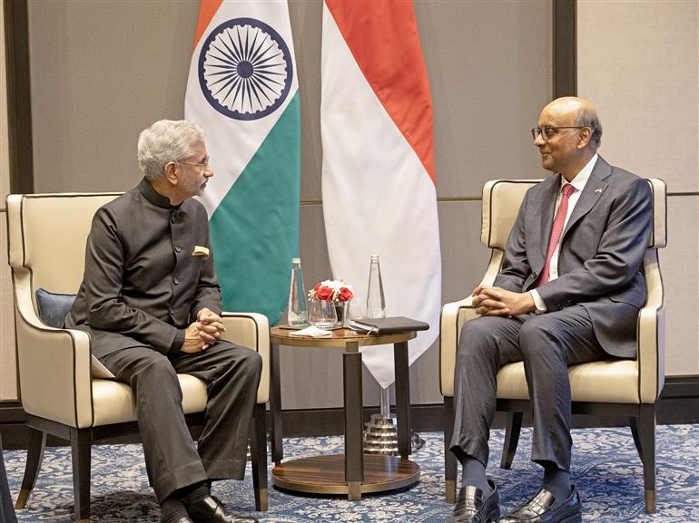 The Union Minister for External Affairs, Dr. Subrahmanyam Jaishankar in a bilateral meeting with the President of the Republic of Singapore, Mr. Tharman Shanmugaratnam, in New Delhi on January 15, 2025.