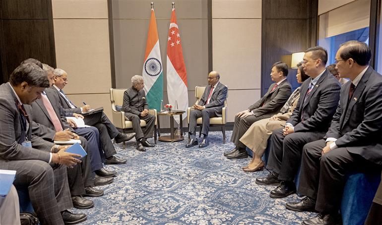 The Union Minister for External Affairs, Dr. Subrahmanyam Jaishankar in a bilateral meeting with the President of the Republic of Singapore, Mr. Tharman Shanmugaratnam, in New Delhi on January 15, 2025.
