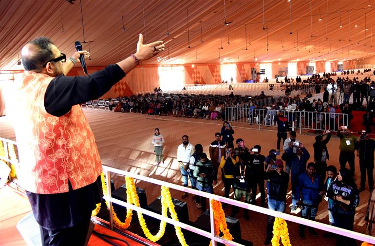 Singer, Shankar Mahadevan performed at Ganga Pandal in Maha-Kumbh Mela 2025 at Prayagraj, in Uttar Pradesh on January 16, 2025.:Ministry of Culture