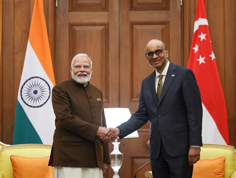 PM meeting with the President of the Republic of Singapore, Mr. Tharman Shanmugaratnam, in New Delhi on January 16, 2025.