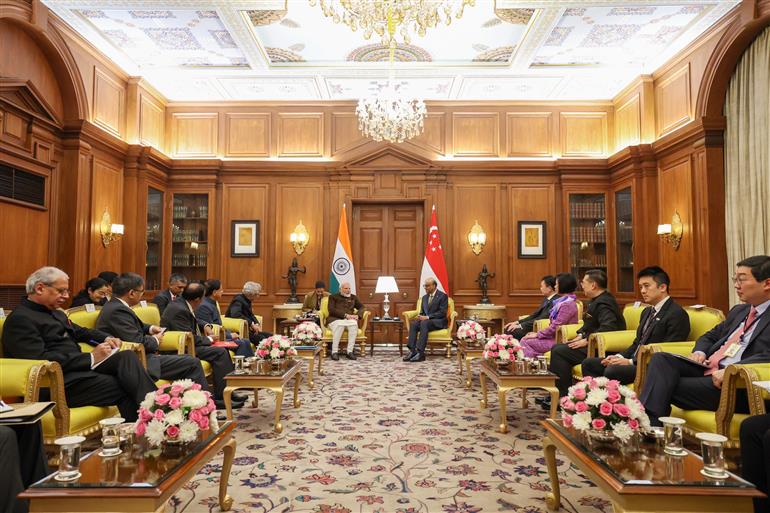 PM meeting with the President of the Republic of Singapore, Mr. Tharman Shanmugaratnam, in New Delhi on January 16, 2025.