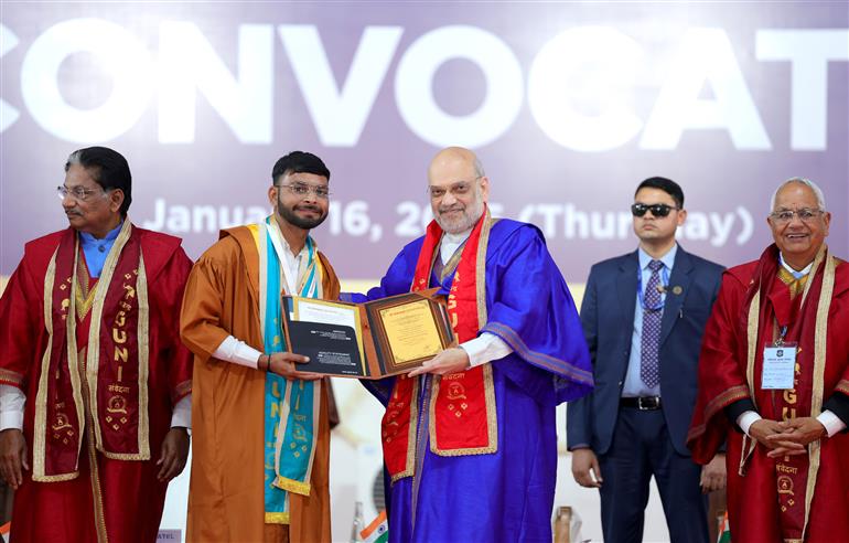 The Union Minister for Home Affairs and Cooperation, Shri Amit Shah attends the 18th convocation of Ganpat University in Mahesana, Gujarat on January 16, 2025.