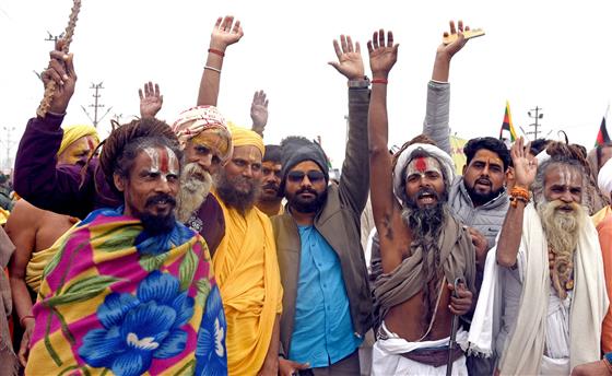 Devotees participate in a vibrant Shobha Yatra in Prayagraj during the Maha-Kumbh Mela on January 17, 2025, with elaborately decorated vehicles, enigmatic rituals, and fervent spiritual energy.:Ministry of Culture