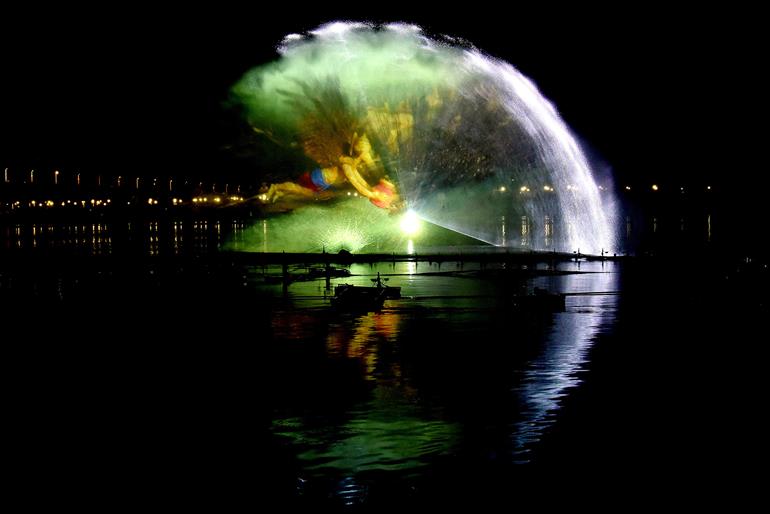 A breathtaking view of the Laser Show at the Maha Kumbh Mela 2025 in Prayagraj, Uttar Pradesh on January 16, 2025.:Ministry of Culture