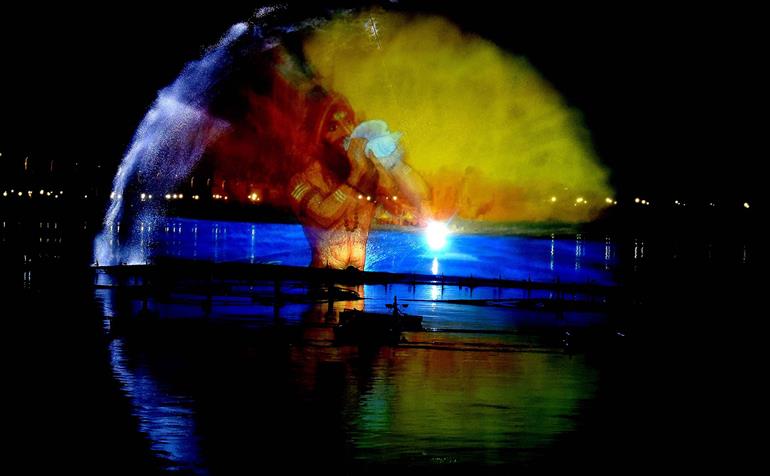 A breathtaking view of the Laser Show at the Maha Kumbh Mela 2025 in Prayagraj, Uttar Pradesh on January 16, 2025.:Ministry of Culture