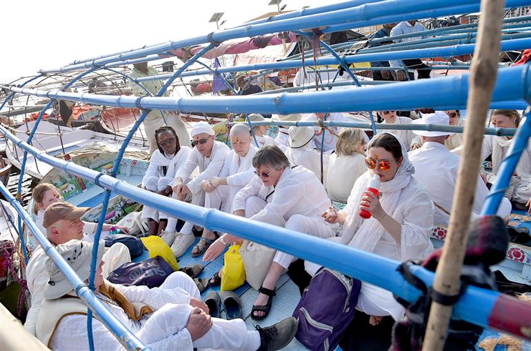 Foreign devotees at the Maha Kumbh Mela at Prayagraj. Photo captured on January 17, 2025.:Ministry of Culture