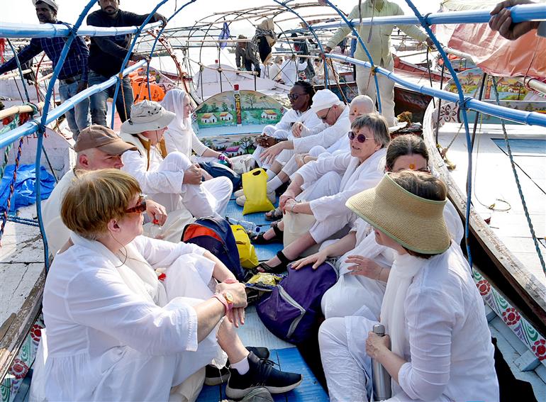 Foreign devotees at the Maha Kumbh Mela at Prayagraj. Photo captured on January 17, 2025.:Ministry of Culture