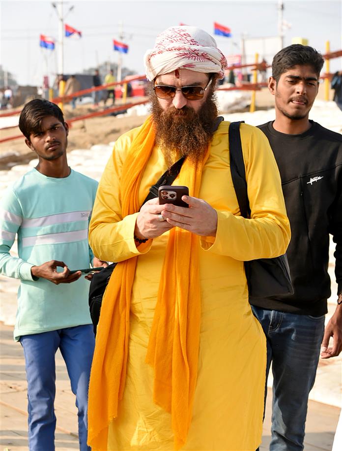 A devotee at the Maha-Kumbh Mela 2025 on January 17, 2025.:Ministry of Culture