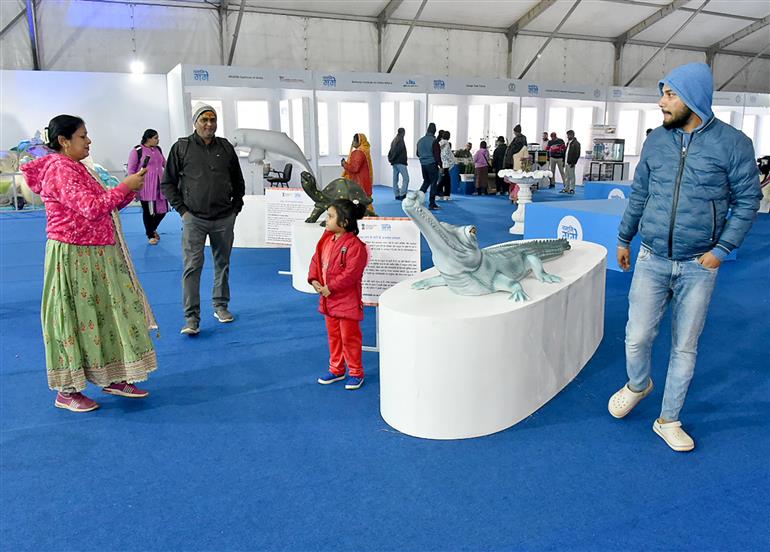 People visiting Namami Gange Exhibition at Maha Kumbh Mela at Prayagraj. Photo captured on January 17, 2025.:Ministry of Culture