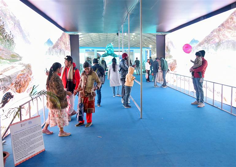 People visiting Namami Gange Exhibition at Maha Kumbh Mela at Prayagraj. Photo captured on January 17, 2025.:Ministry of Culture