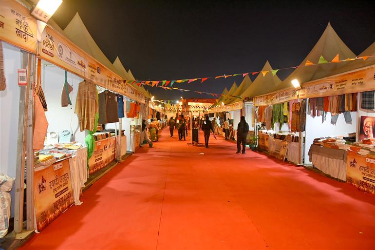 Stalls at Khadi Utsav Exhibition at the Maha Kumbh Mela 2025, at Prayagraj, UP on January 17, 2025.:Ministry of Culture